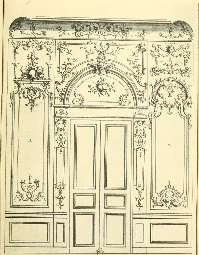 An illustration from L'uvre de De Cuvilliès : époque Louis XV : nouveau livre de plafonds, 1900, leaf 44