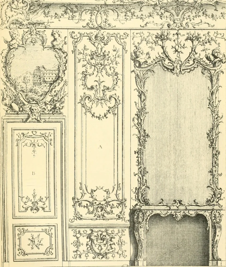 An illustration from L'uvre de De Cuvilliès : époque Louis XV : nouveau livre de plafonds, 1900, leaf 50