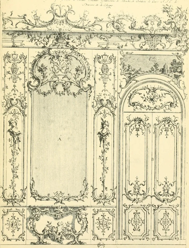 An illustration from L'uvre de De Cuvilliès : époque Louis XV : nouveau livre de plafonds, 1900, leaf 52
