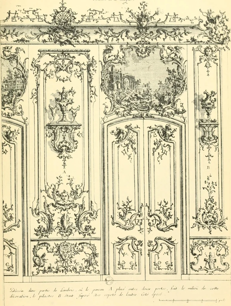 An illustration from L'uvre de De Cuvilliès : époque Louis XV : nouveau livre de plafonds, 1900, leaf 54