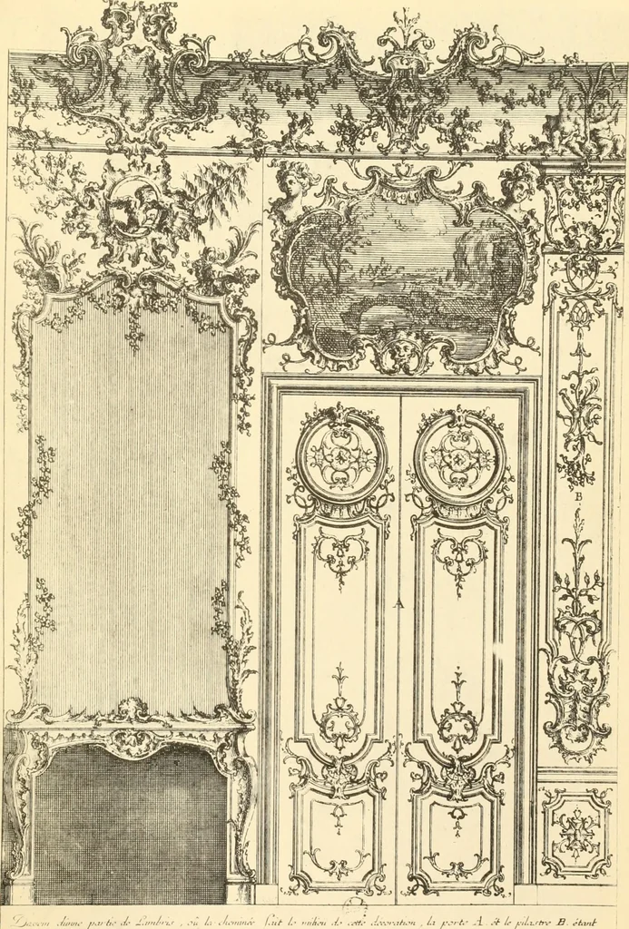 An illustration from L'uvre de De Cuvilliès : époque Louis XV : nouveau livre de plafonds, 1900, leaf 68