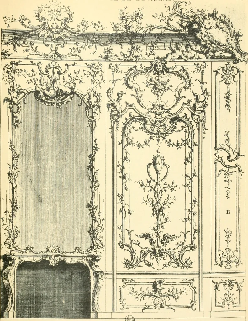 An illustration from L'uvre de De Cuvilliès : époque Louis XV : nouveau livre de plafonds, 1900, leaf 70