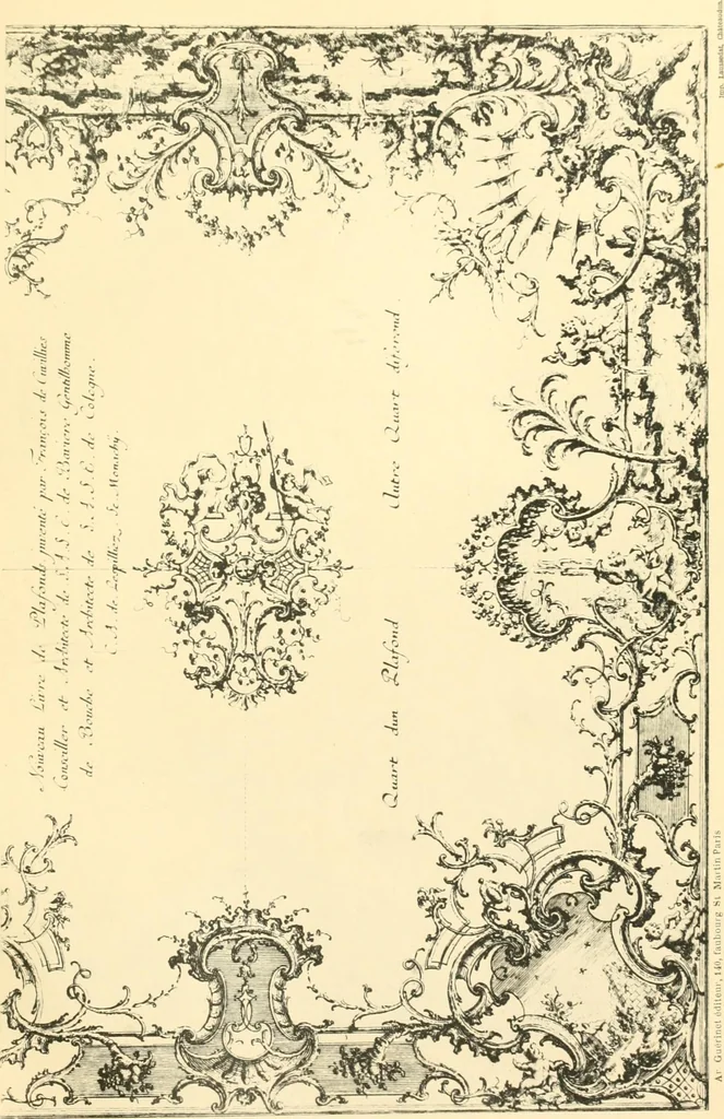 An illustration from L'uvre de De Cuvilliès : époque Louis XV : nouveau livre de plafonds, 1900, leaf 8