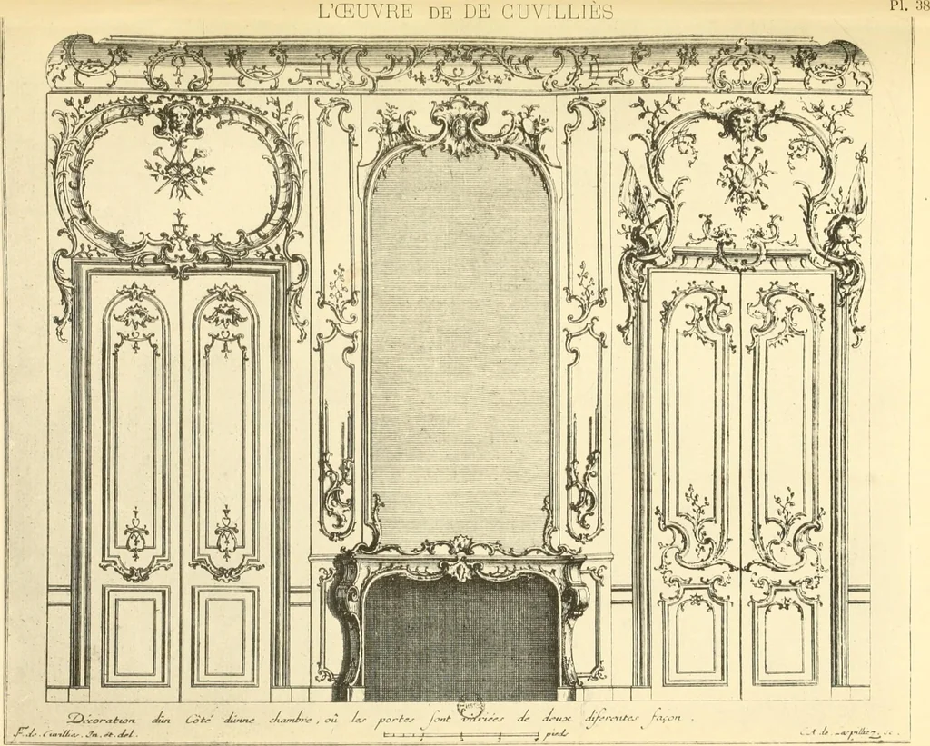 An illustration from L'uvre de De Cuvilliès : époque Louis XV : nouveau livre de plafonds, 1900, leaf 80
