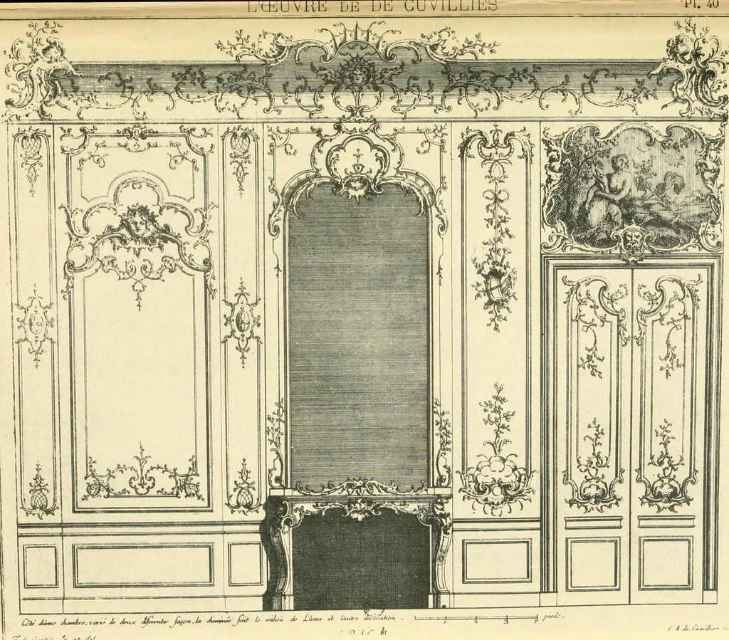 An illustration from L'uvre de De Cuvilliès : époque Louis XV : nouveau livre de plafonds, 1900, leaf 84