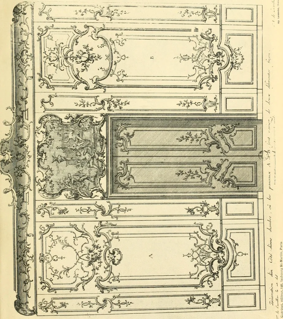 An illustration from L'uvre de De Cuvilliès : époque Louis XV : nouveau livre de plafonds, 1900, leaf 98