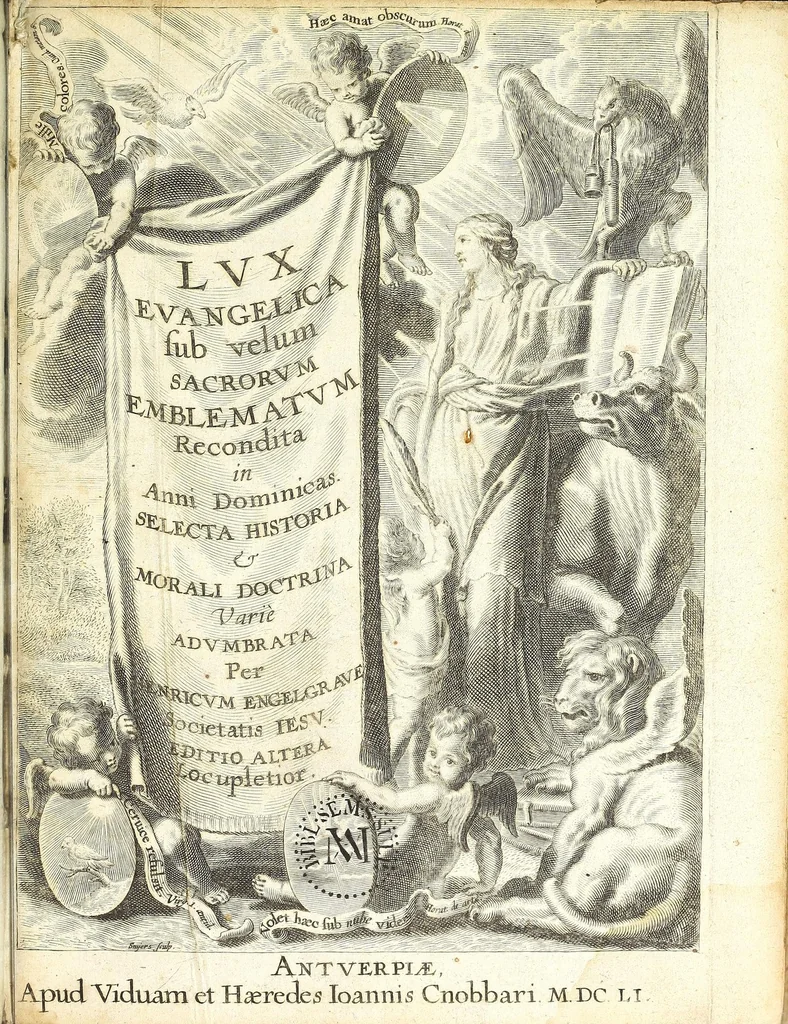 An illustration from Lux evangelica sub velum sacrorum emblematum recondita in anni dominicas : selecta historia & morali doctrina variè adumbrata, 1651, leaf 5