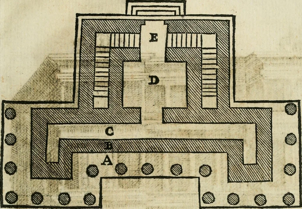 An illustration from Lvdovici Demontiosii Gallvs Romae hospes : vbi multa antiquorum monimenta explicantur, pars pristinae formae restituuntur : opus in quinque partes tributum, 1585, leaf 34