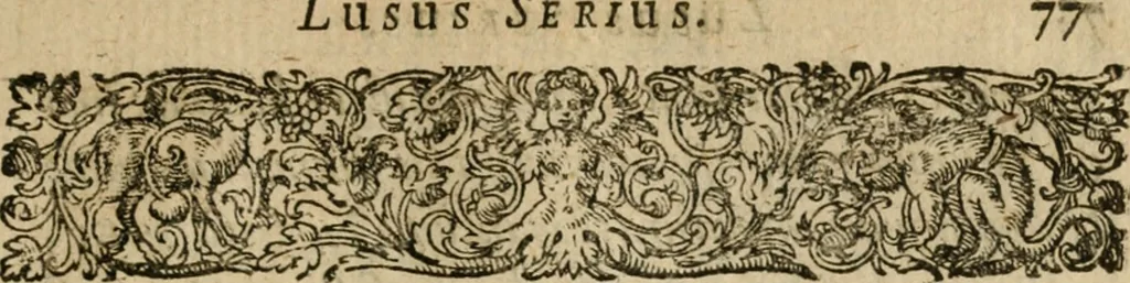 An illustration from Lvsvs serivs : quo Hermes sive Mercurius rex mundanorum omnium sub homine existentium, post longam disceptationem in concilio octovirali habitam, homine rationali arbitro, judicatus & constitutus est, 1616, leaf 82