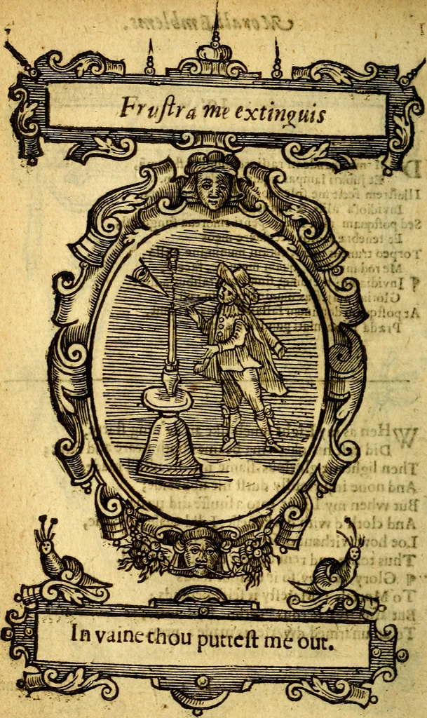 An illustration from Lychnocausia : sive Moralia facum emblemata : lights, morall emblems, 1638, leaf 79