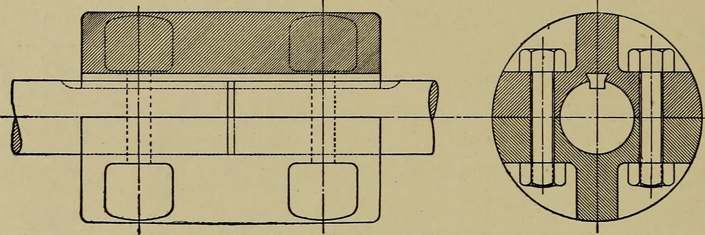 An illustration from Machine design; a manual of practical instruction in designing machinery for specific purposes, including specifications for belts, screws, pins, gears, etc., and many working hints as to operation and care of machines, 1918, leaf 85