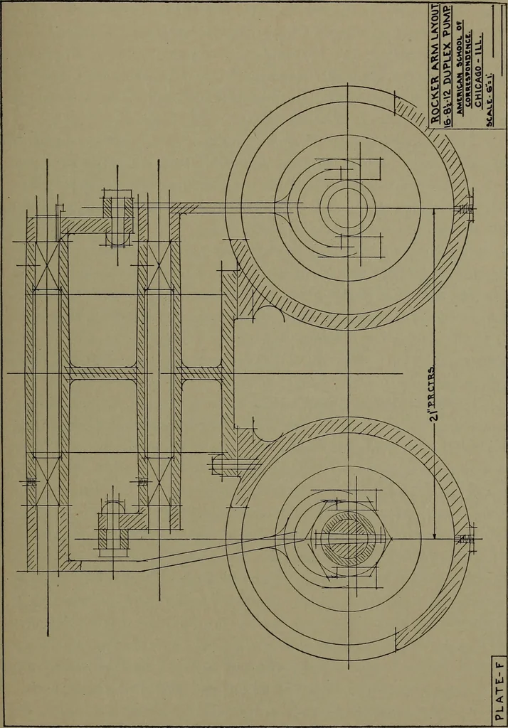 An illustration from Machine drawing, a practical guide to the standard methods of graphical representation of machines, including complete detail drawings of a duplex pump and of a direct-current generator, 1920, leaf 204