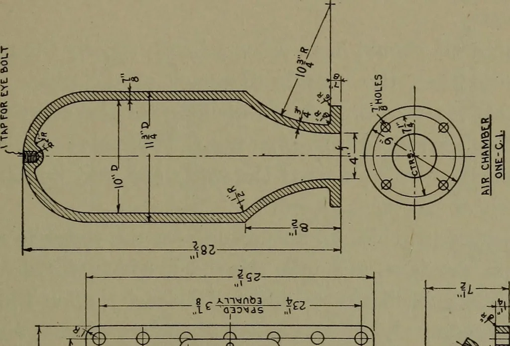 An illustration from Machine drawing, a practical guide to the standard methods of graphical representation of machines, including complete detail drawings of a duplex pump and of a direct-current generator, 1920, leaf 218