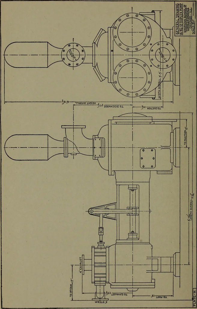 An illustration from Machine drawing, a practical guide to the standard methods of graphical representation of machines, including complete detail drawings of a duplex pump and of a direct-current generator, 1920, leaf 223