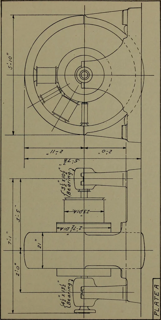 An illustration from Machine drawing, a practical guide to the standard methods of graphical representation of machines, including complete detail drawings of a duplex pump and of a direct-current generator, 1920, leaf 238