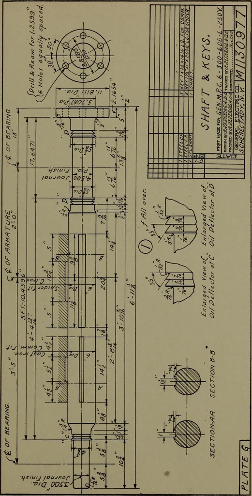 An illustration from Machine drawing, a practical guide to the standard methods of graphical representation of machines, including complete detail drawings of a duplex pump and of a direct-current generator, 1920, leaf 252
