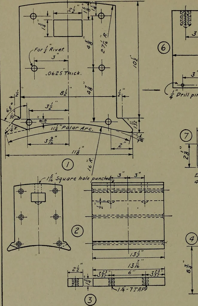 An illustration from Machine drawing, a practical guide to the standard methods of graphical representation of machines, including complete detail drawings of a duplex pump and of a direct-current generator, 1920, leaf 257