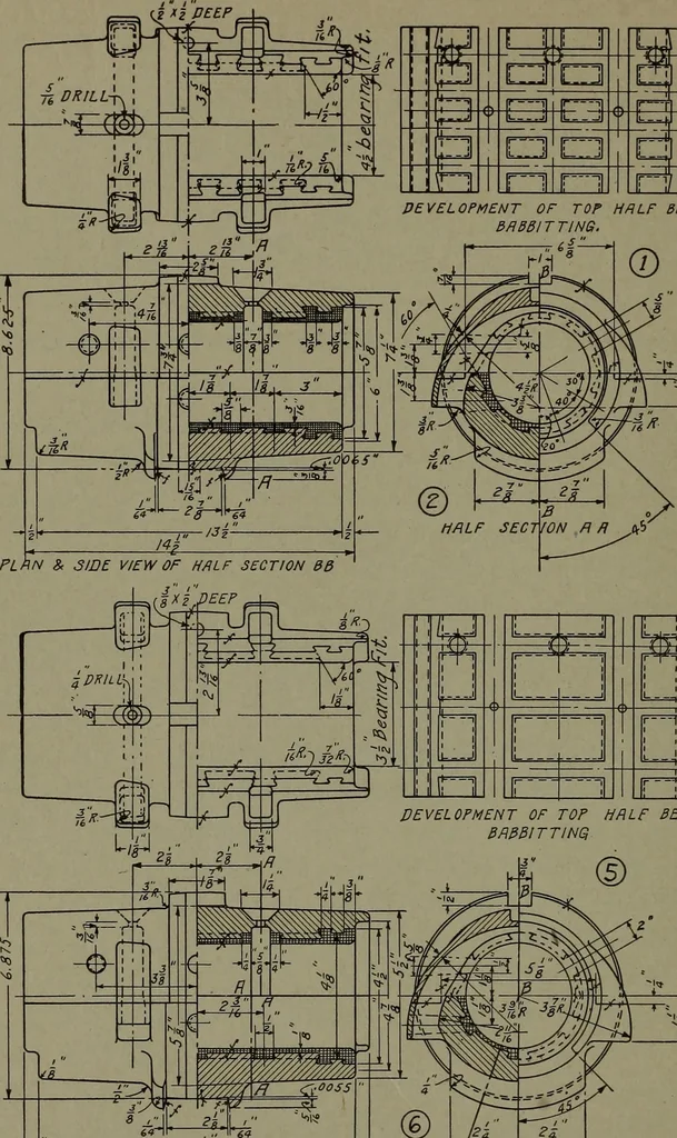 An illustration from Machine drawing, a practical guide to the standard methods of graphical representation of machines, including complete detail drawings of a duplex pump and of a direct-current generator, 1920, leaf 271