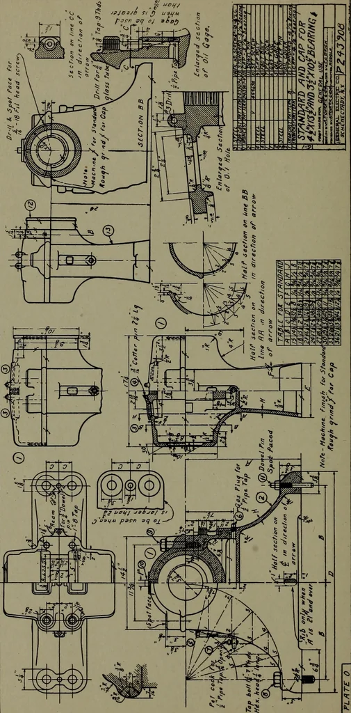 An illustration from Machine drawing, a practical guide to the standard methods of graphical representation of machines, including complete detail drawings of a duplex pump and of a direct-current generator, 1920, leaf 273