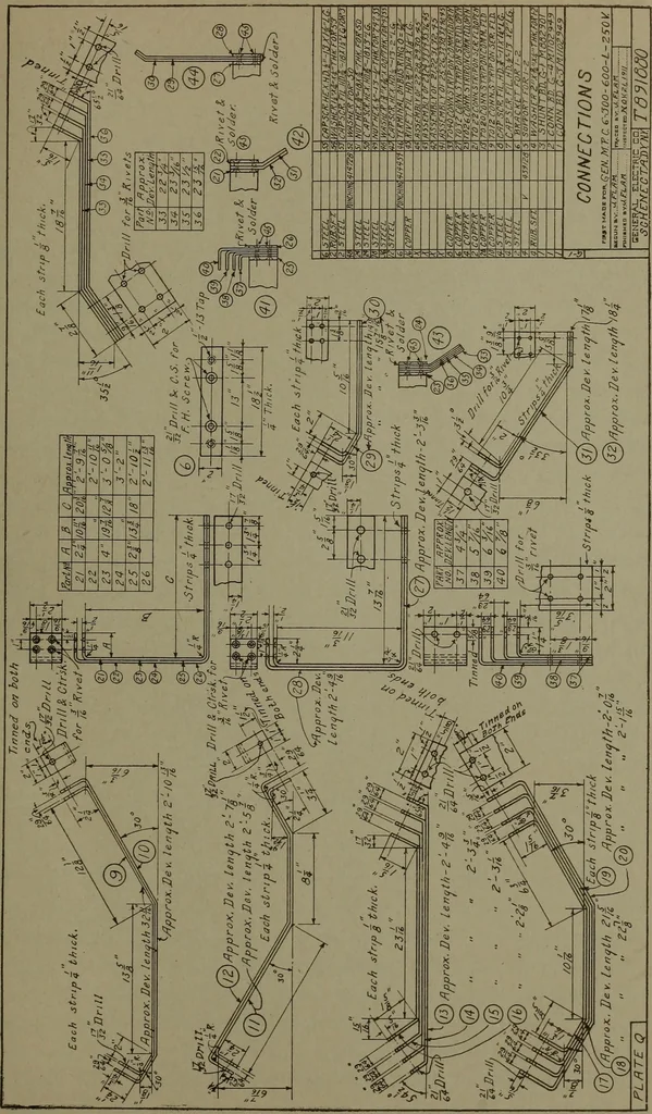 An illustration from Machine drawing, a practical guide to the standard methods of graphical representation of machines, including complete detail drawings of a duplex pump and of a direct-current generator, 1920, leaf 276