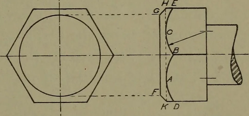 An illustration from Machine drawing, a practical guide to the standard methods of graphical representation of machines, including complete detail drawings of a duplex pump and of a direct-current generator, 1920, leaf 34