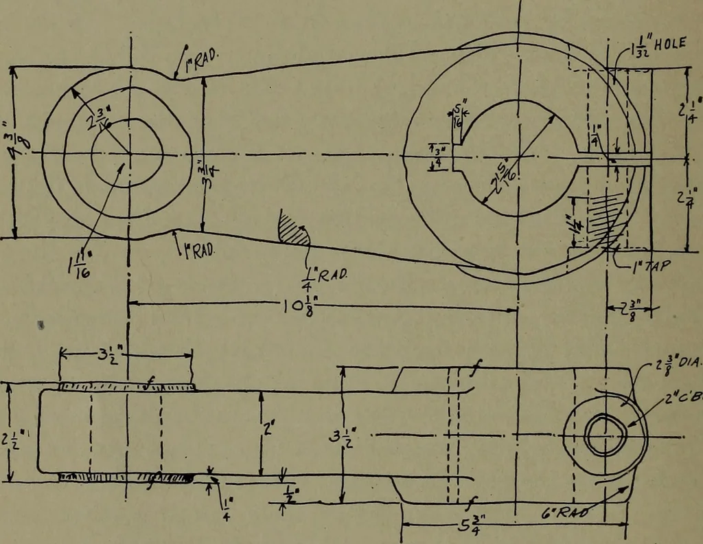 An illustration from Machine drawing, a practical guide to the standard methods of graphical representation of machines, including complete detail drawings of a duplex pump and of a direct-current generator, 1920, leaf 49