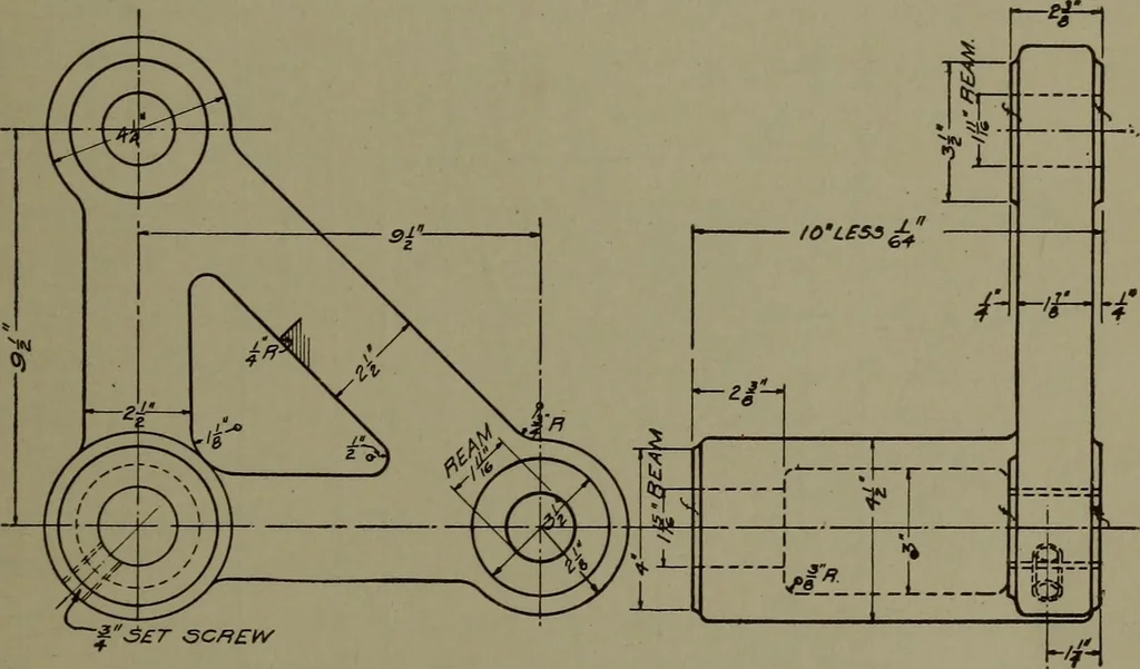 An illustration from Machine drawing, a practical guide to the standard methods of graphical representation of machines, including complete detail drawings of a duplex pump and of a direct-current generator, 1920, leaf 52