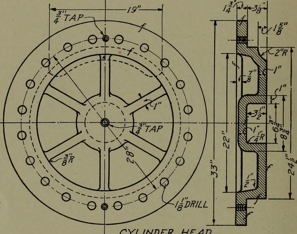 An illustration from Machine drawing, a practical guide to the standard methods of graphical representation of machines, including complete detail drawings of a duplex pump and of a direct-current generator, 1920, leaf 63