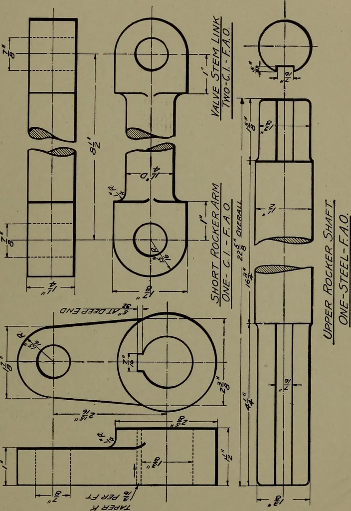 An illustration from Machine drawing, a practical guide to the standard methods of graphical representation of machines, including complete detail drawings of a duplex pump and of a direct-current generator, 1920, leaf 78