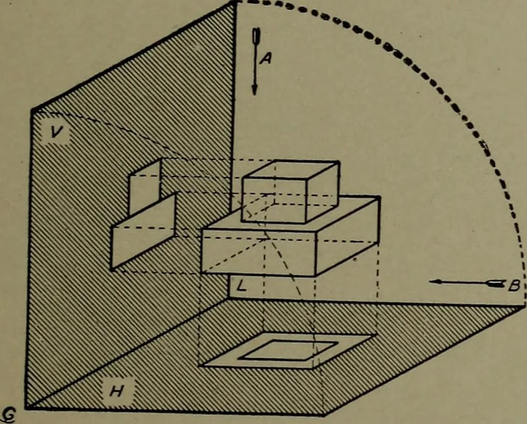An illustration from Machine drawing; a practical guide to the standard methods of graphical representation of machines, including complete detail drawings of a duplex pump and of a direct-current generator, 1914, leaf 16