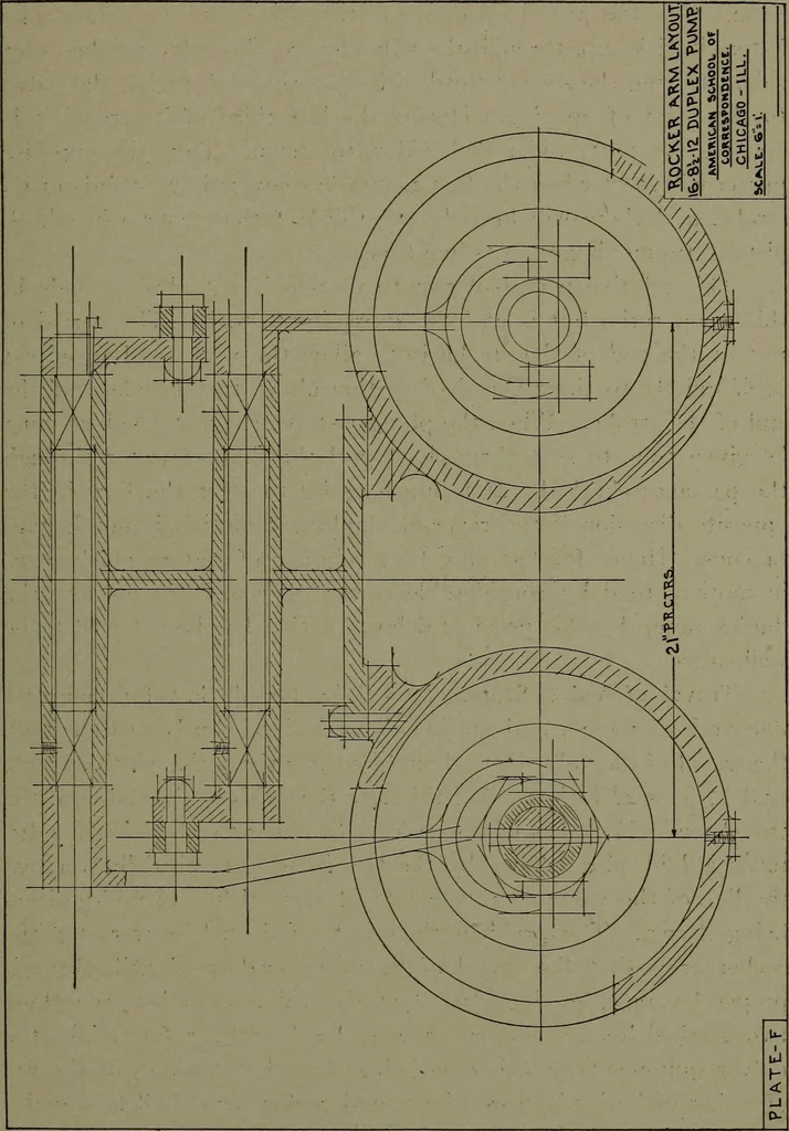 An illustration from Machine drawing; a practical guide to the standard methods of graphical representation of machines, including complete detail drawings of a duplex pump and of a direct-current generator, 1914, leaf 204