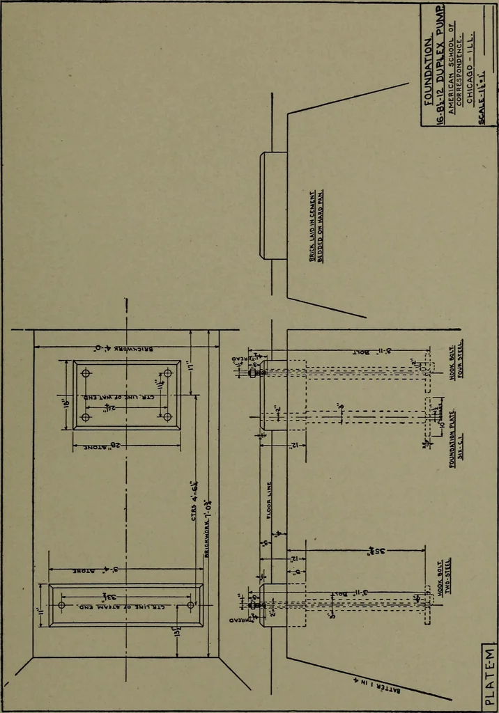 An illustration from Machine drawing; a practical guide to the standard methods of graphical representation of machines, including complete detail drawings of a duplex pump and of a direct-current generator, 1914, leaf 222