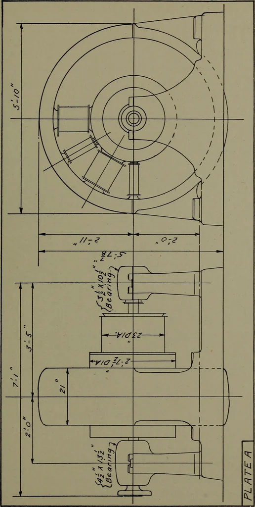 An illustration from Machine drawing; a practical guide to the standard methods of graphical representation of machines, including complete detail drawings of a duplex pump and of a direct-current generator, 1914, leaf 238