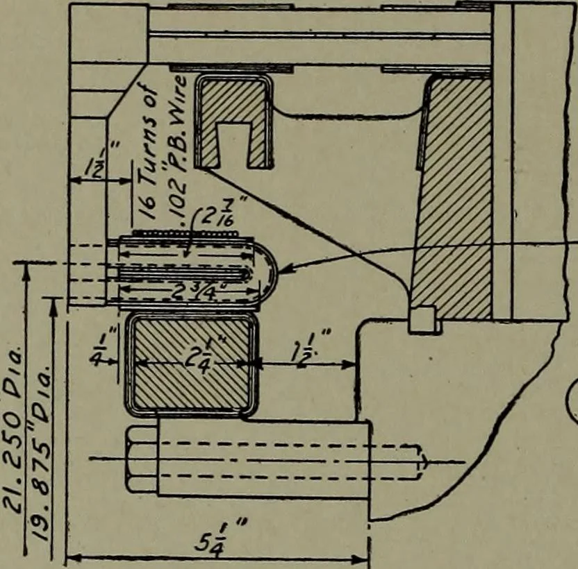 An illustration from Machine drawing; a practical guide to the standard methods of graphical representation of machines, including complete detail drawings of a duplex pump and of a direct-current generator, 1914, leaf 247