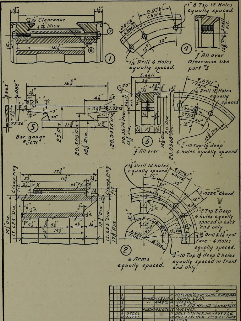 An illustration from Machine drawing; a practical guide to the standard methods of graphical representation of machines, including complete detail drawings of a duplex pump and of a direct-current generator, 1914, leaf 249