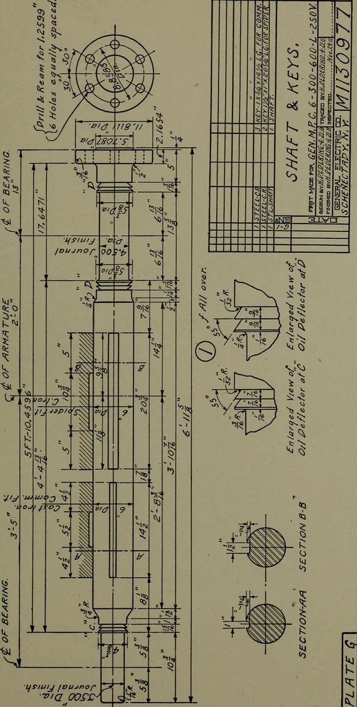 An illustration from Machine drawing; a practical guide to the standard methods of graphical representation of machines, including complete detail drawings of a duplex pump and of a direct-current generator, 1914, leaf 252