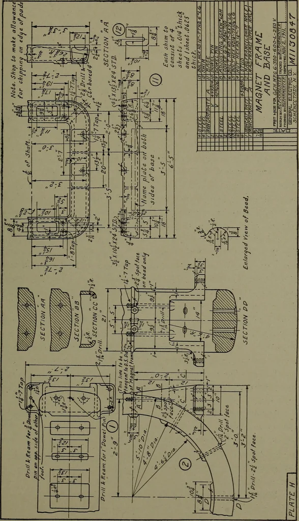 An illustration from Machine drawing; a practical guide to the standard methods of graphical representation of machines, including complete detail drawings of a duplex pump and of a direct-current generator, 1914, leaf 254