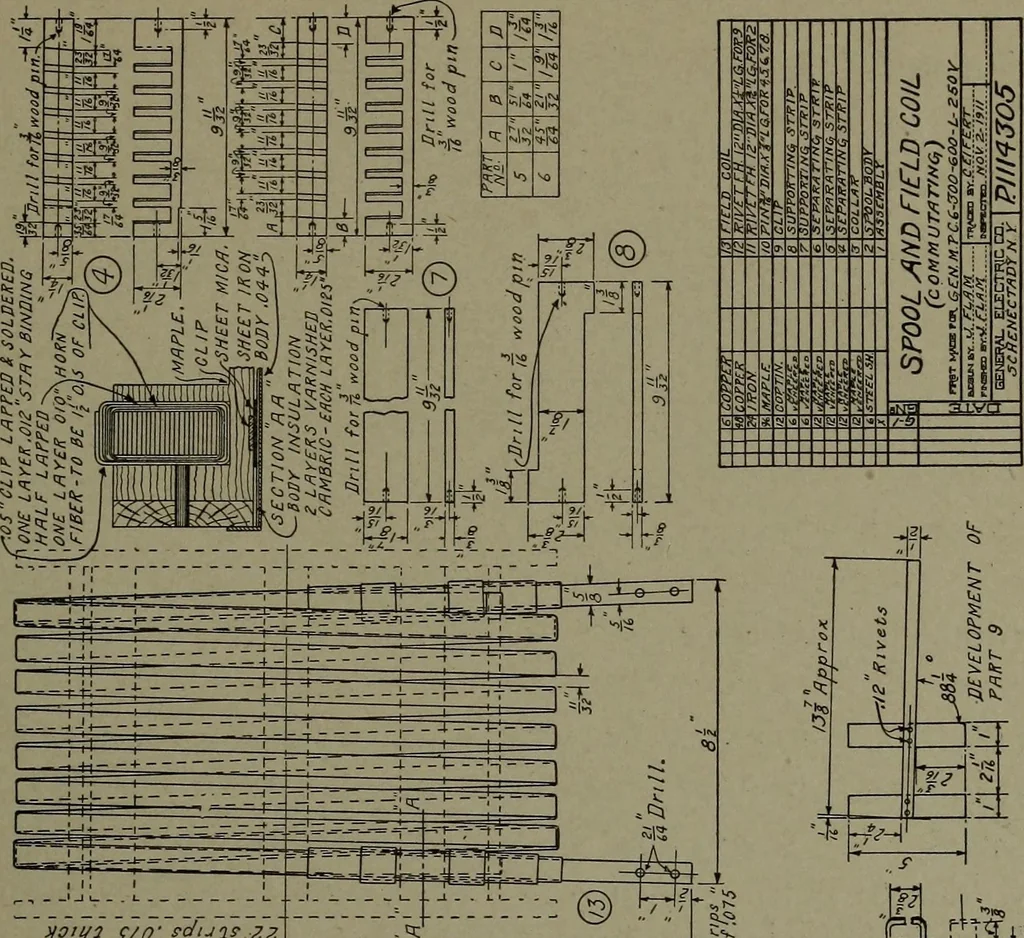 An illustration from Machine drawing; a practical guide to the standard methods of graphical representation of machines, including complete detail drawings of a duplex pump and of a direct-current generator, 1914, leaf 262