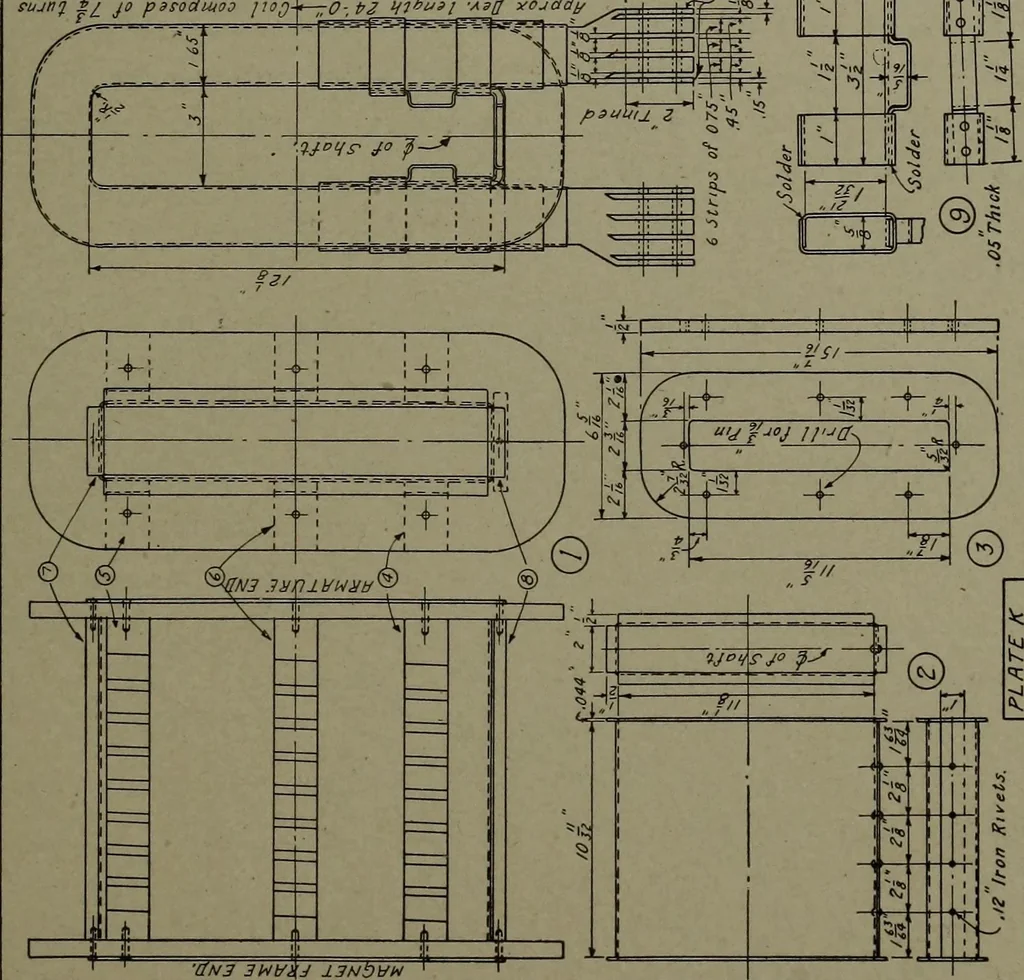 An illustration from Machine drawing; a practical guide to the standard methods of graphical representation of machines, including complete detail drawings of a duplex pump and of a direct-current generator, 1914, leaf 262