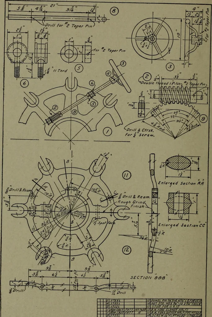 An illustration from Machine drawing; a practical guide to the standard methods of graphical representation of machines, including complete detail drawings of a duplex pump and of a direct-current generator, 1914, leaf 267
