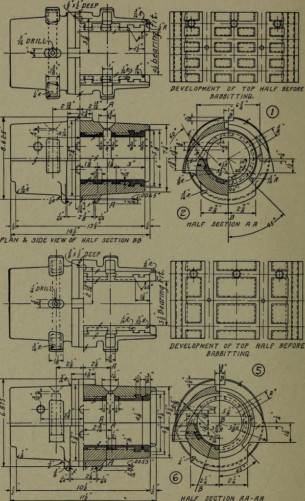 An illustration from Machine drawing; a practical guide to the standard methods of graphical representation of machines, including complete detail drawings of a duplex pump and of a direct-current generator, 1914, leaf 271