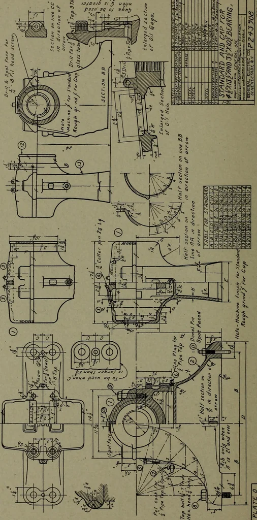 An illustration from Machine drawing; a practical guide to the standard methods of graphical representation of machines, including complete detail drawings of a duplex pump and of a direct-current generator, 1914, leaf 273