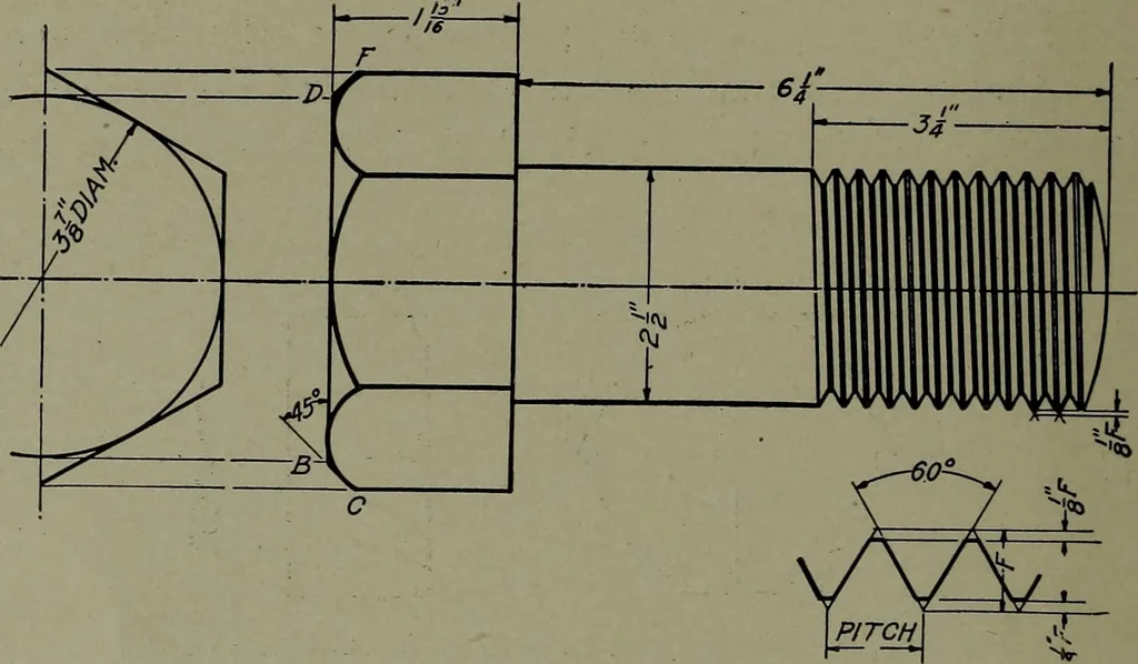 An illustration from Machine drawing; a practical guide to the standard methods of graphical representation of machines, including complete detail drawings of a duplex pump and of a direct-current generator, 1914, leaf 33