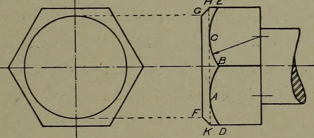 An illustration from Machine drawing; a practical guide to the standard methods of graphical representation of machines, including complete detail drawings of a duplex pump and of a direct-current generator, 1914, leaf 34