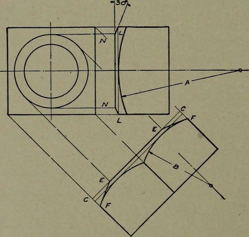 An illustration from Machine drawing; a practical guide to the standard methods of graphical representation of machines, including complete detail drawings of a duplex pump and of a direct-current generator, 1914, leaf 35