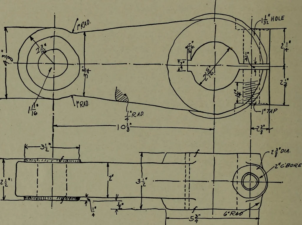 An illustration from Machine drawing; a practical guide to the standard methods of graphical representation of machines, including complete detail drawings of a duplex pump and of a direct-current generator, 1914, leaf 49