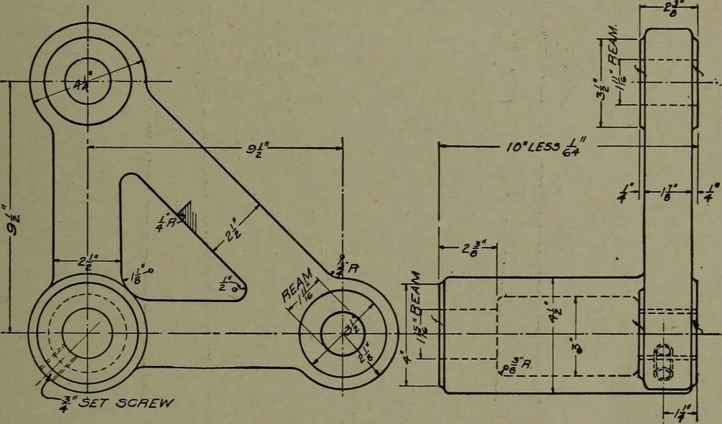 An illustration from Machine drawing; a practical guide to the standard methods of graphical representation of machines, including complete detail drawings of a duplex pump and of a direct-current generator, 1914, leaf 52