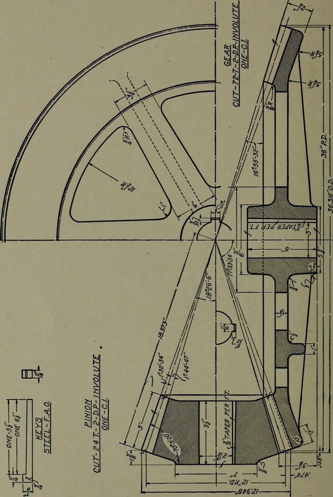 An illustration from Machine drawing; a practical guide to the standard methods of graphical representation of machines, including complete detail drawings of a duplex pump and of a direct-current generator, 1914, leaf 61