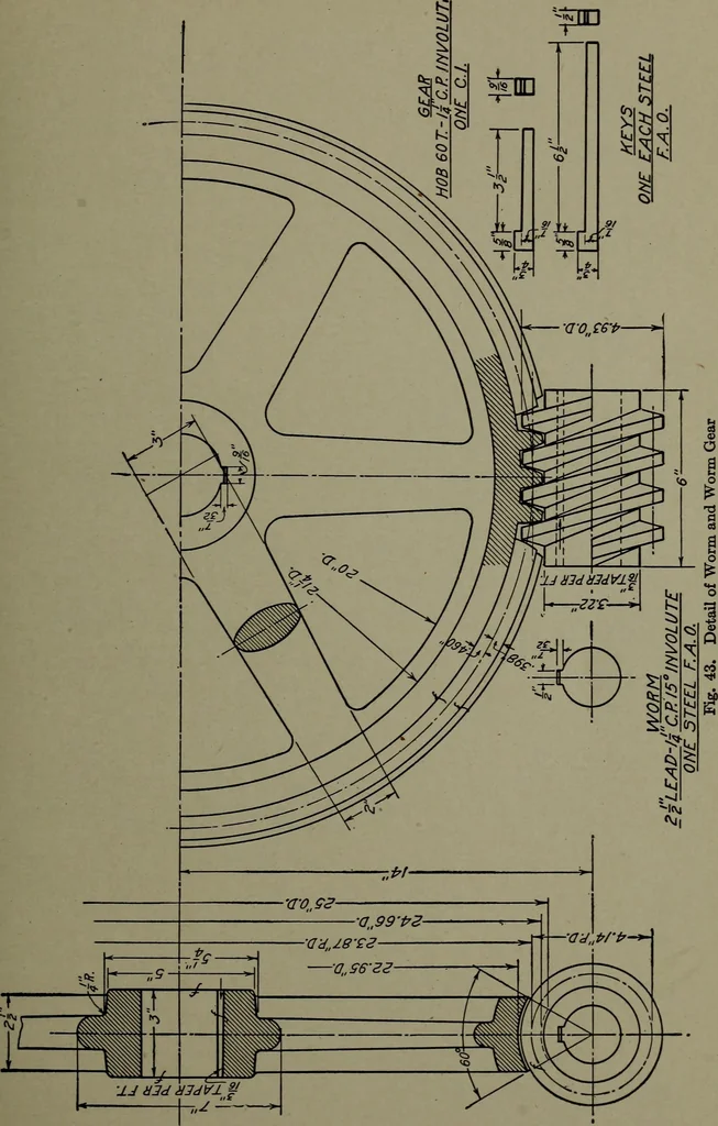 An illustration from Machine drawing; a practical guide to the standard methods of graphical representation of machines, including complete detail drawings of a duplex pump and of a direct-current generator, 1914, leaf 62