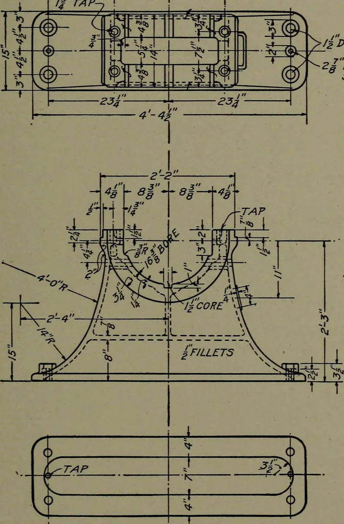 An illustration from Machine drawing; a practical guide to the standard methods of graphical representation of machines, including complete detail drawings of a duplex pump and of a direct-current generator, 1914, leaf 72